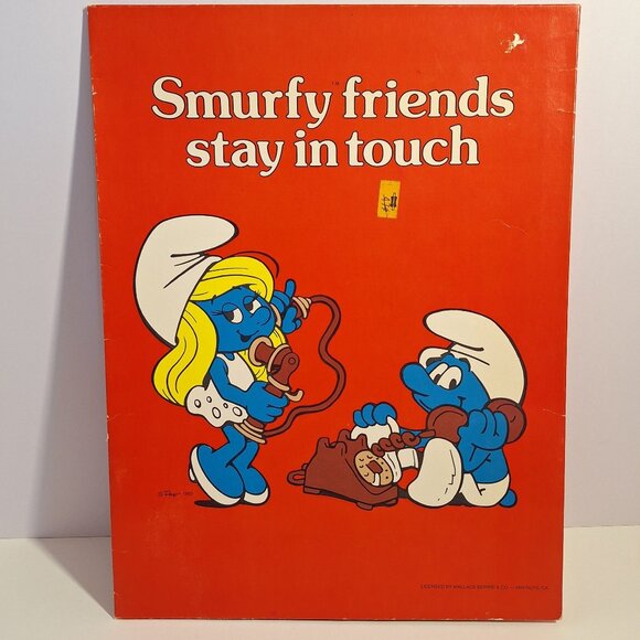 Mead Other - Vintage Smurfs Pocket Portfolio Folder Smurfy Friends Stay In Touch Mead 1982